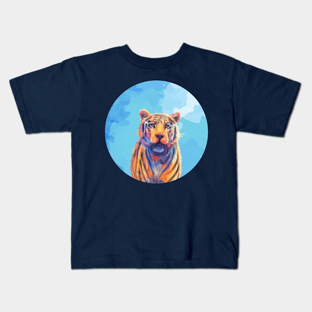 Vibrant Tiger - Animal Digital Painting Kids T-Shirt by Flo Art Studio